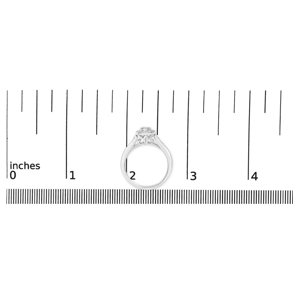 Sterling Silver Diamond Accent Round Cluster Halo Ring