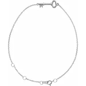 14K White Gold Petite Key 6 1/2-7 1/2" Bracelet