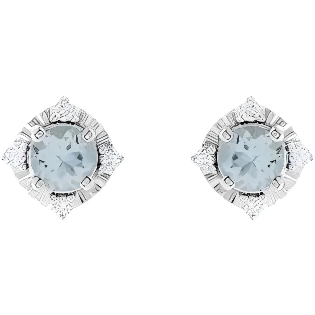 Sterling Silver Natural Aquamarine & .08 CTW Natural Diamond Halo-Style Earrings