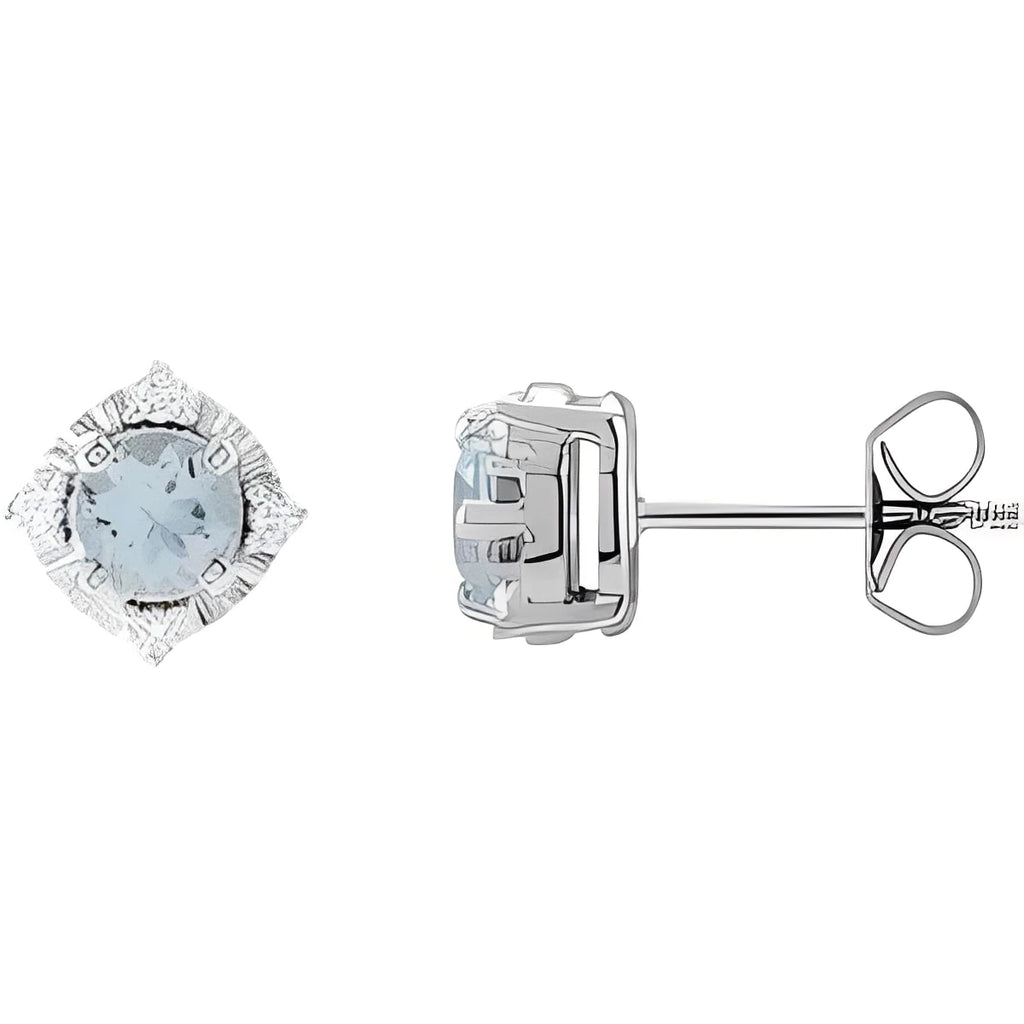 Sterling Silver Natural Aquamarine & .08 CTW Natural Diamond Halo-Style Earrings