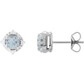 Sterling Silver Natural Aquamarine & .08 CTW Natural Diamond Halo-Style Earrings