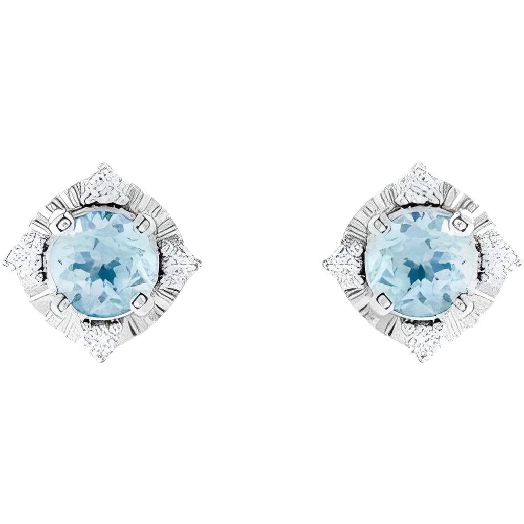 Sterling Silver Natural Aquamarine & .08 CTW Natural Diamond Halo-Style Earrings
