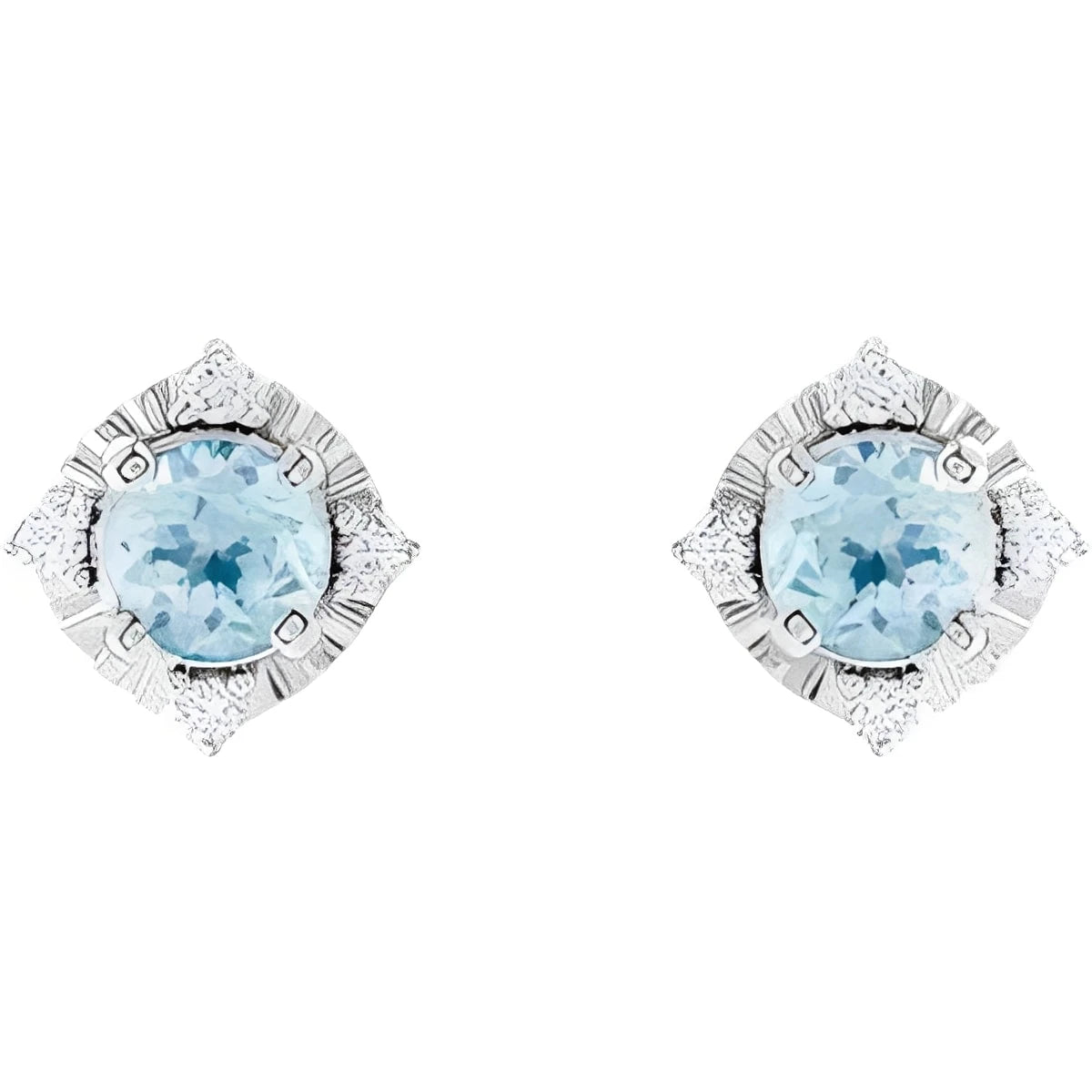 Sterling Silver Natural Aquamarine & .08 CTW Natural Diamond Halo-Style Earrings