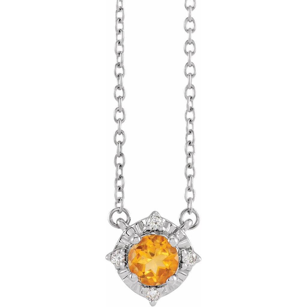 Sterling Silver Natural Amethyst & .04 CTW Natural Diamond Halo-Style 18" Necklace