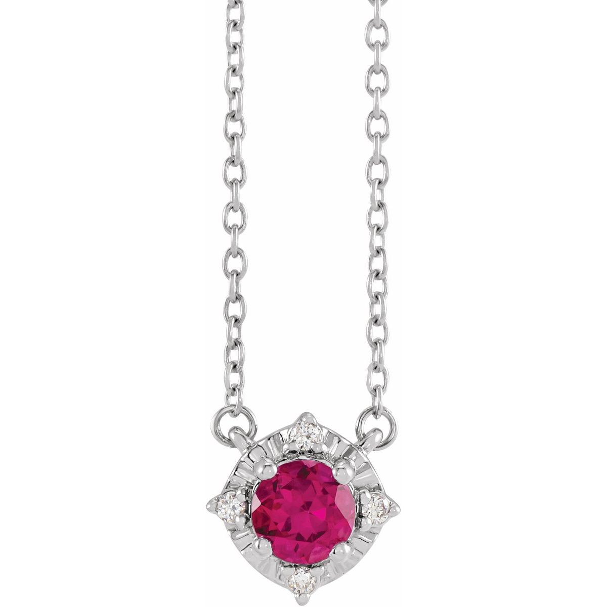 Sterling Silver Natural Amethyst & .04 CTW Natural Diamond Halo-Style 18" Necklace