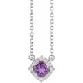 Sterling Silver Natural Amethyst & .04 CTW Natural Diamond Halo-Style 18" Necklace
