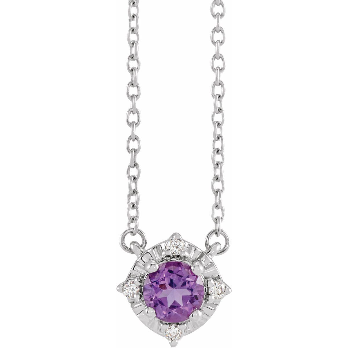 Sterling Silver Natural Amethyst & .04 CTW Natural Diamond Halo-Style 18" Necklace