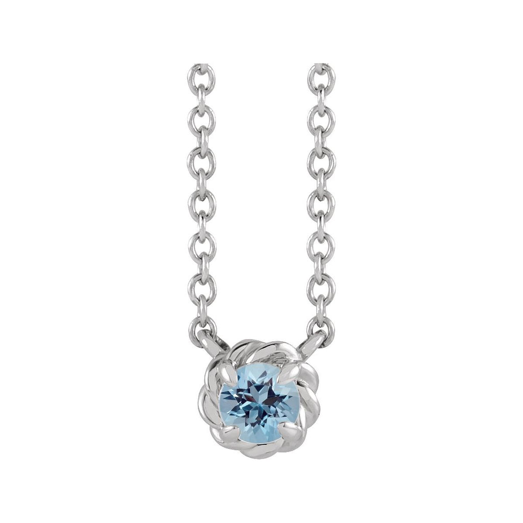 Sterling Silver 4 mm Natural Aquamarine Claw-Prong Rope 18" Necklace
