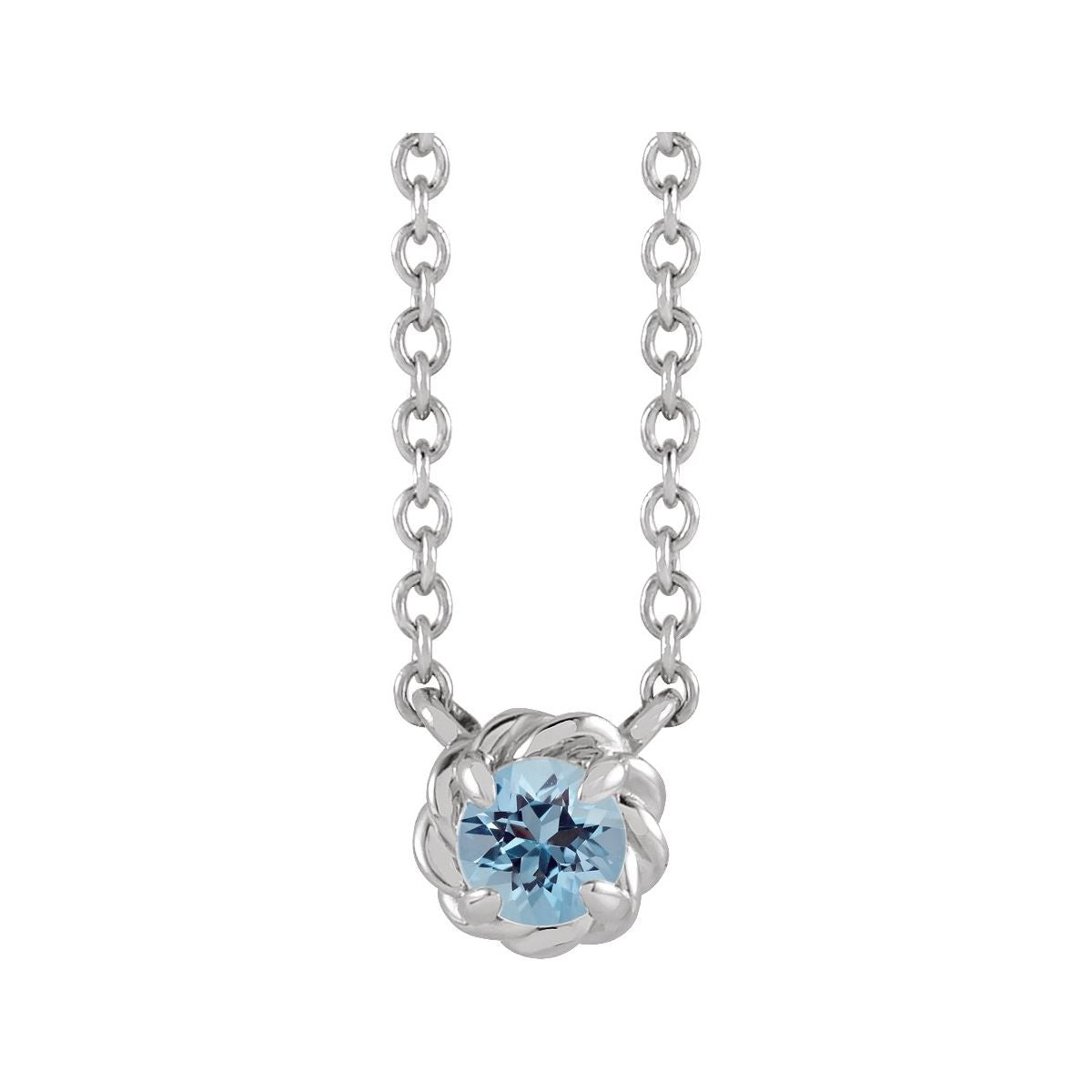 Sterling Silver 4 mm Natural Aquamarine Claw-Prong Rope 18" Necklace