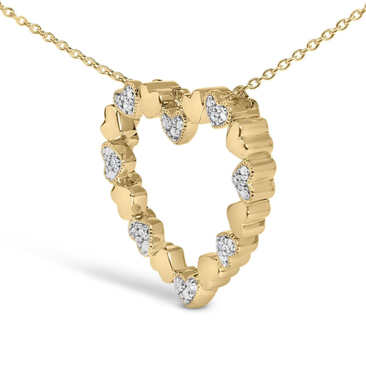 Gold Vermeil Diamond Accent Puffed Heart Pendant Necklace