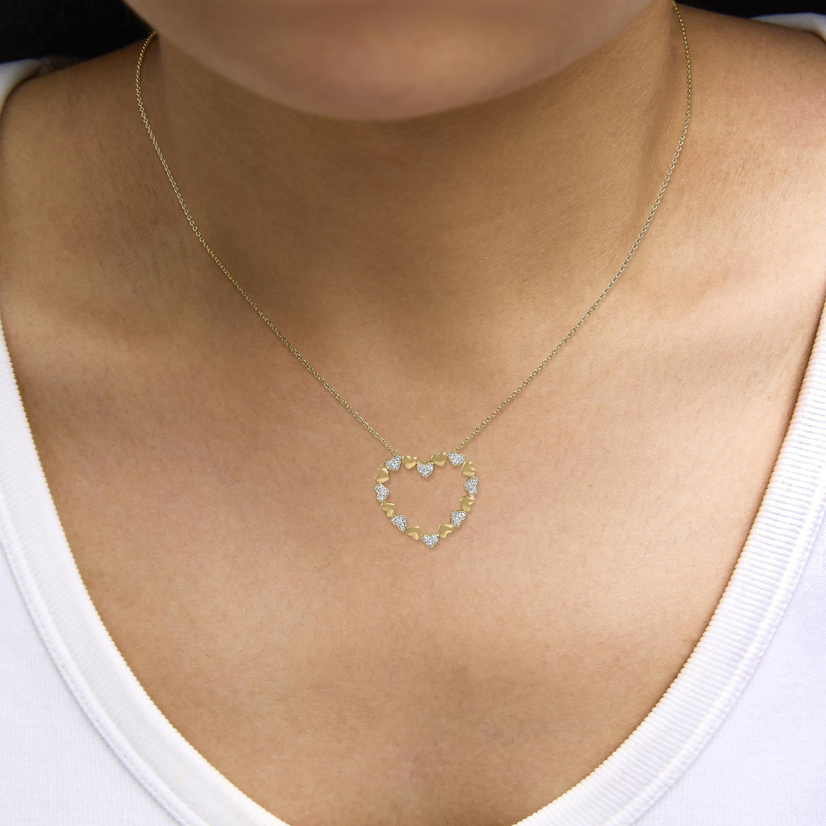 Gold Vermeil Diamond Accent Puffed Heart Pendant Necklace