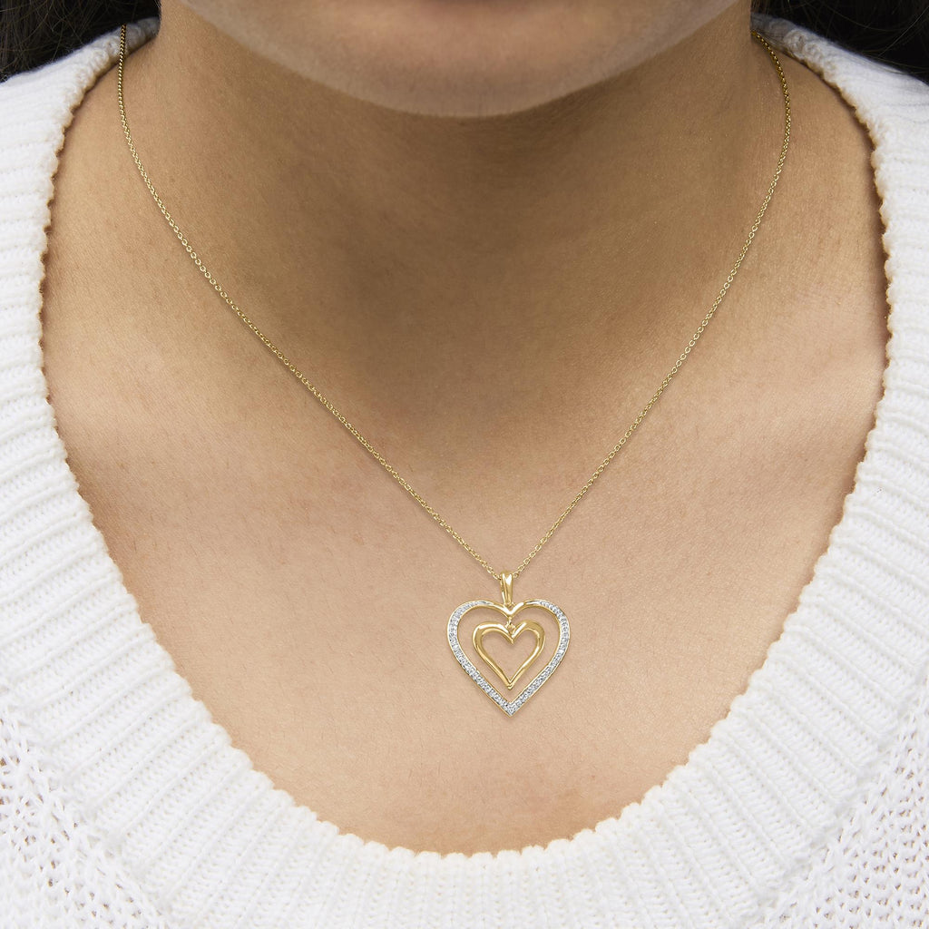 Gold Vermeil Diamond Accent Double Heart Pendant Necklace