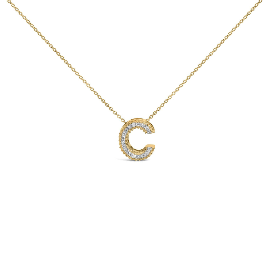 Yellow Gold Vermeil Diamond Accent "A-Z" Initial Bubble Pendant Necklace