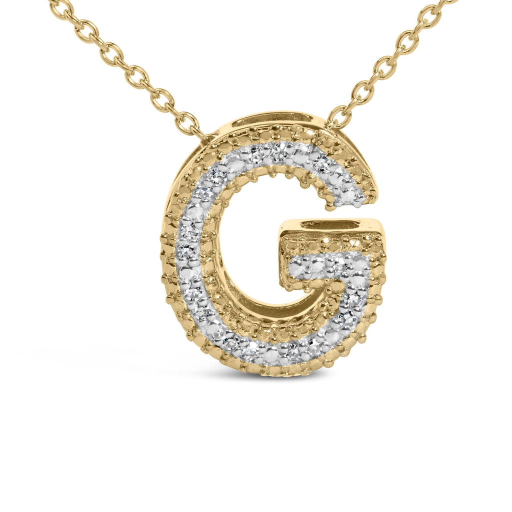 Yellow Gold Vermeil Diamond Accent "A-Z" Initial Bubble Pendant Necklace
