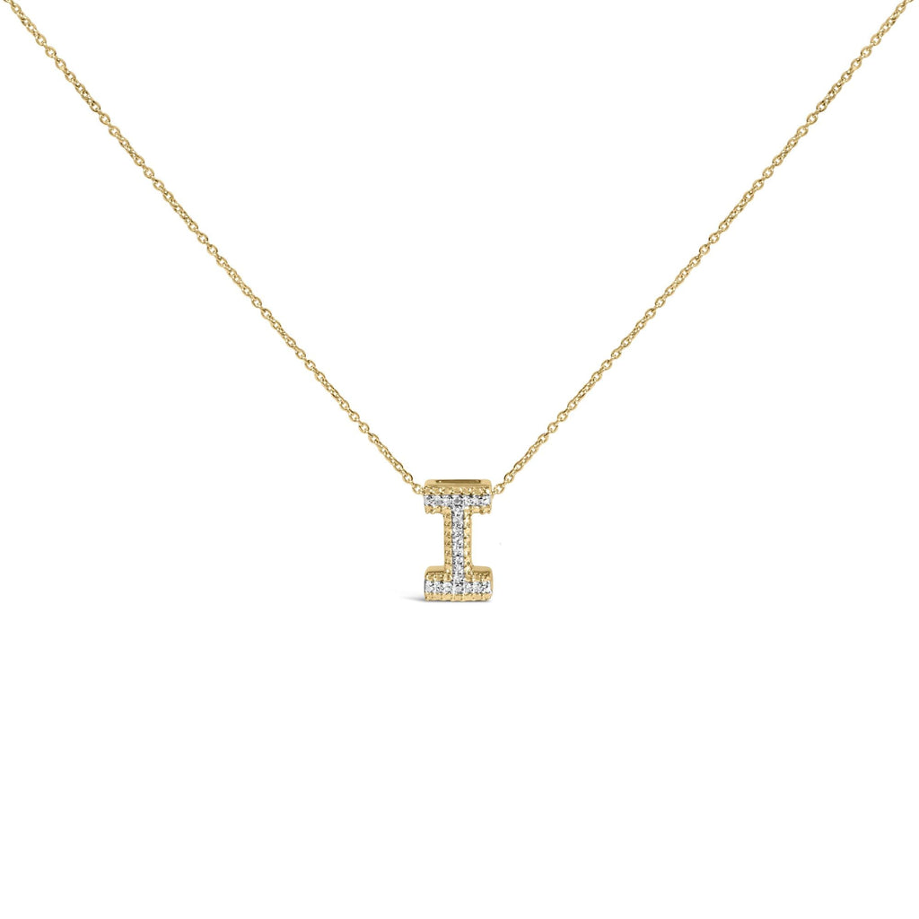Yellow Gold Vermeil Diamond Accent "A-Z" Initial Bubble Pendant Necklace