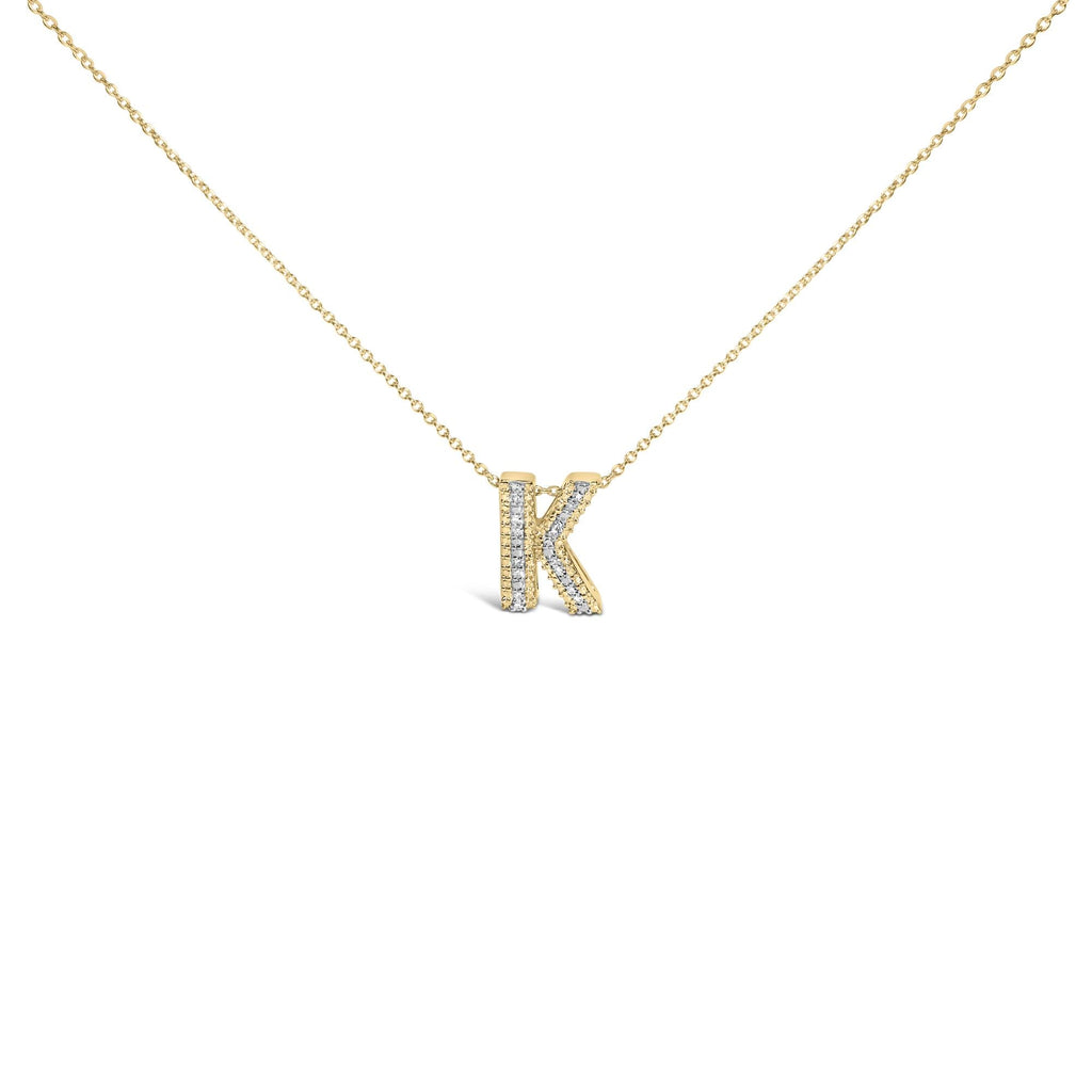 Yellow Gold Vermeil Diamond Accent "A-Z" Initial Bubble Pendant Necklace