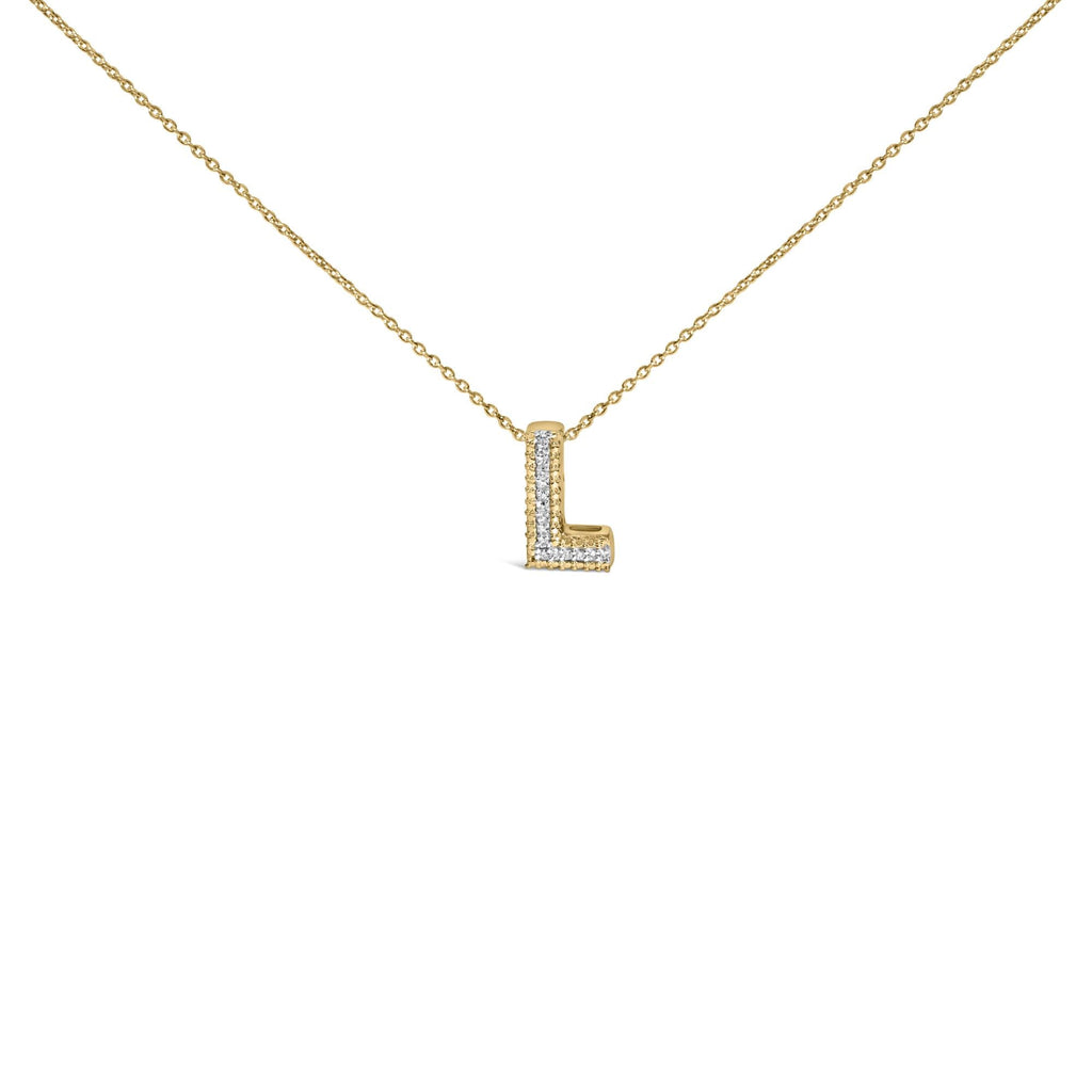 Yellow Gold Vermeil Diamond Accent "A-Z" Initial Bubble Pendant Necklace