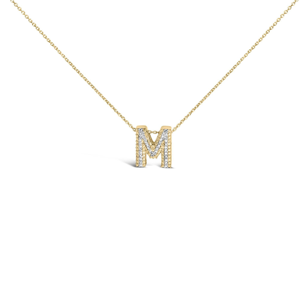 Yellow Gold Vermeil Diamond Accent "A-Z" Initial Bubble Pendant Necklace