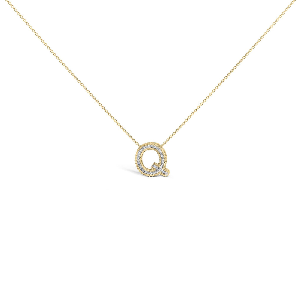 Yellow Gold Vermeil Diamond Accent "A-Z" Initial Bubble Pendant Necklace