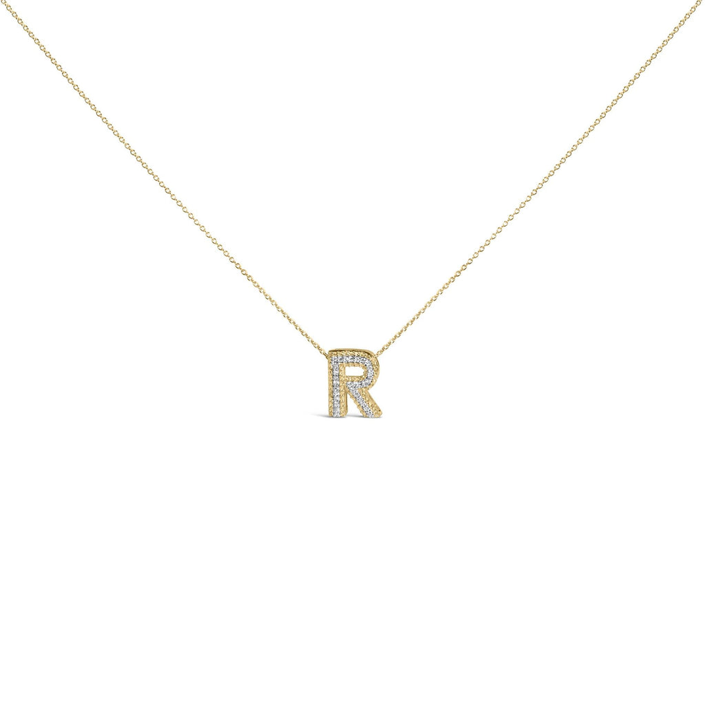 Yellow Gold Vermeil Diamond Accent "A-Z" Initial Bubble Pendant Necklace