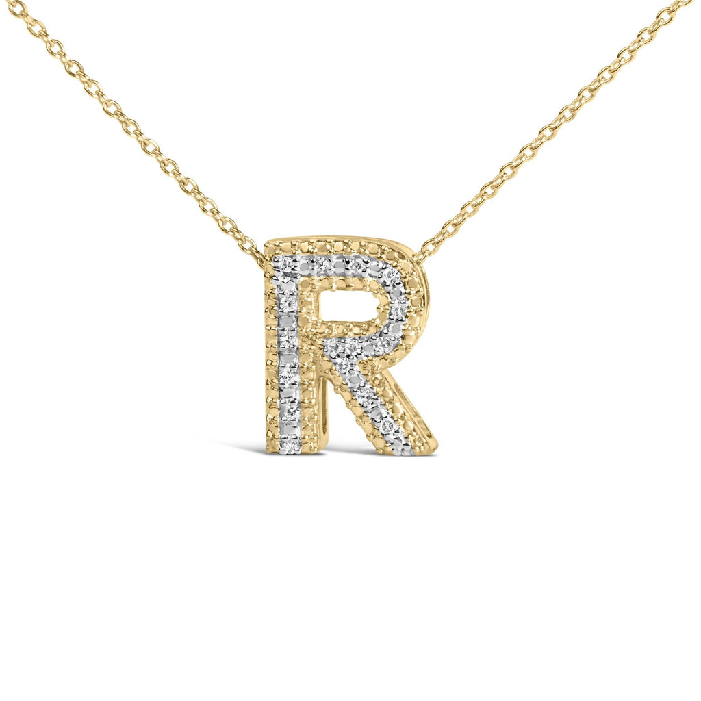 Yellow Gold Vermeil Diamond Accent "A-Z" Initial Bubble Pendant Necklace