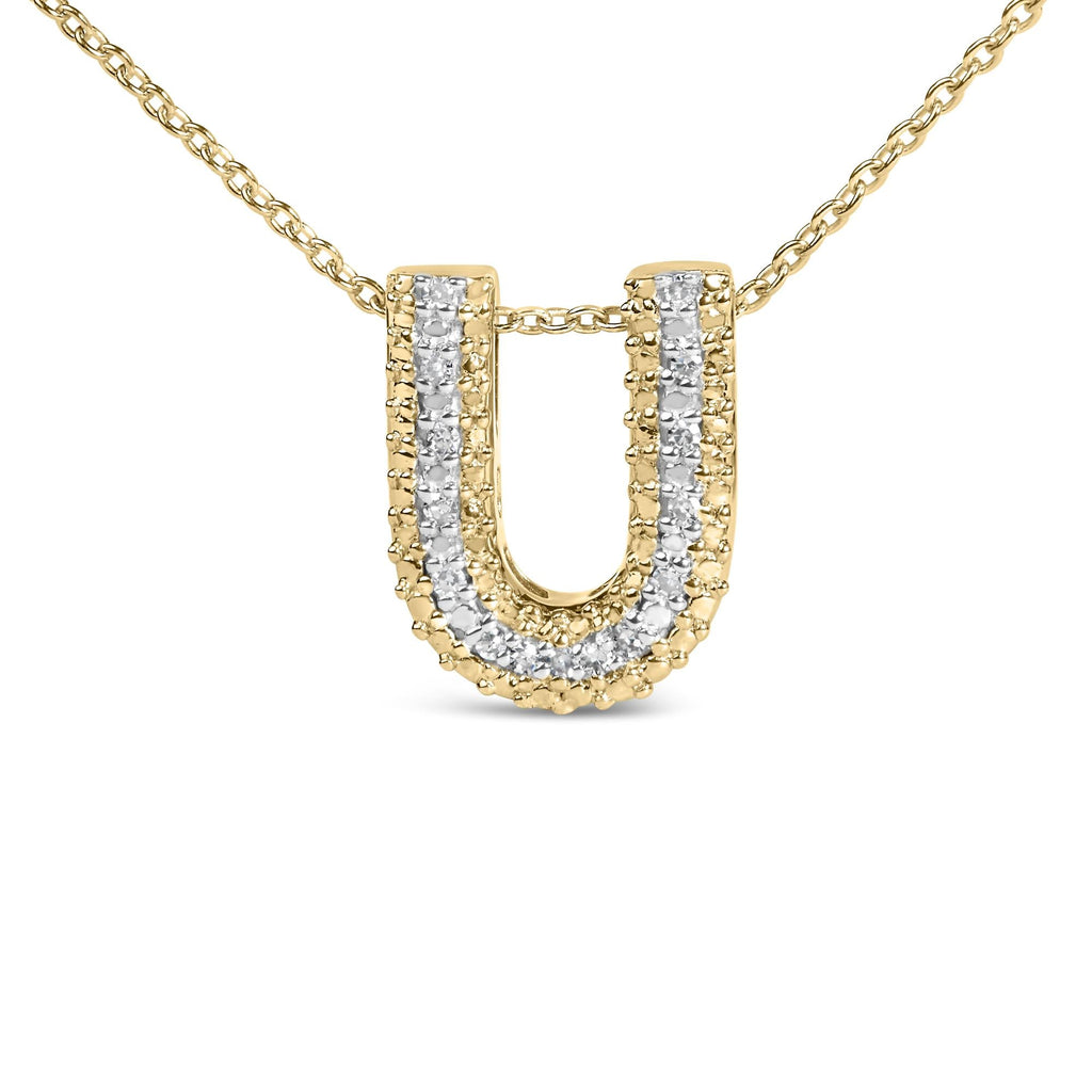 Yellow Gold Vermeil Diamond Accent "A-Z" Initial Bubble Pendant Necklace