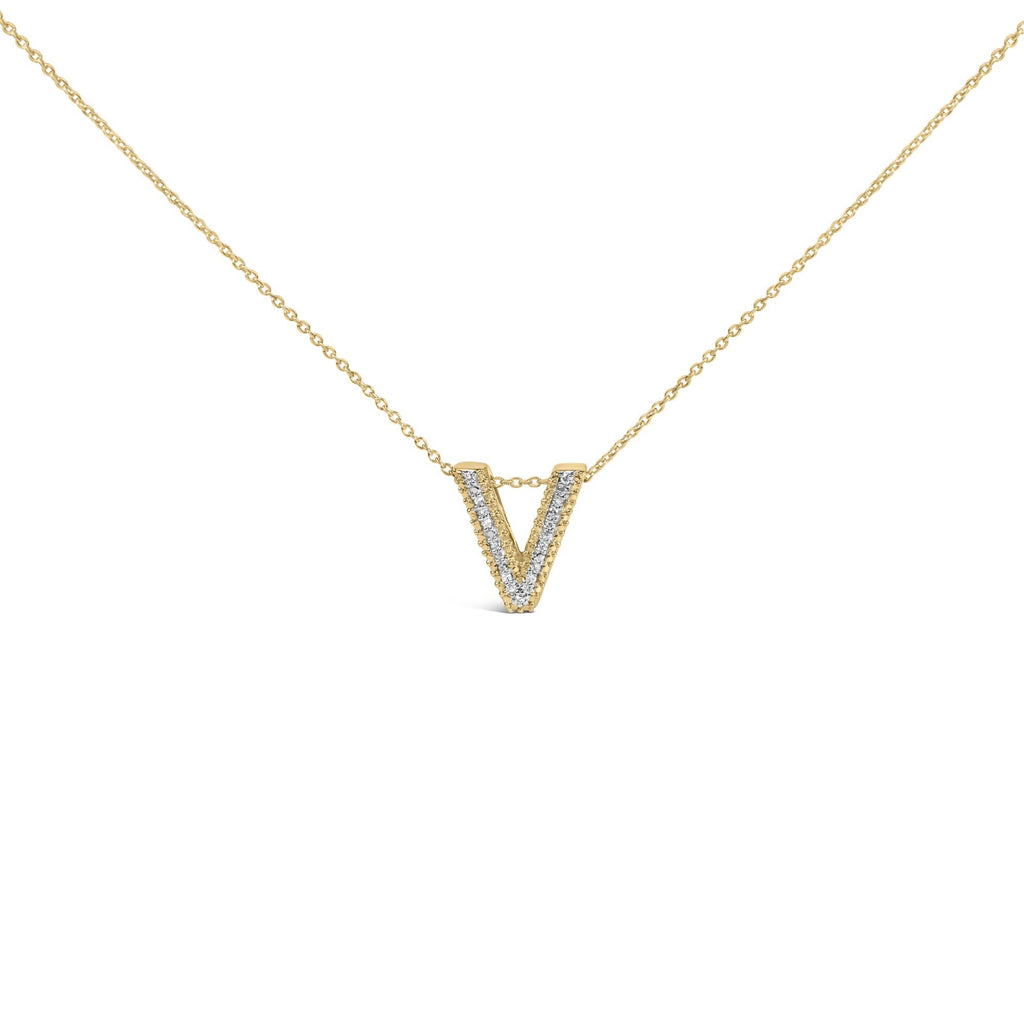 Yellow Gold Vermeil Diamond Accent "A-Z" Initial Bubble Pendant Necklace