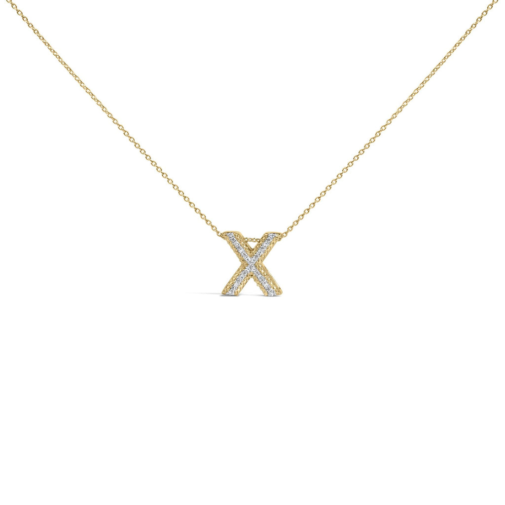 Yellow Gold Vermeil Diamond Accent "A-Z" Initial Bubble Pendant Necklace