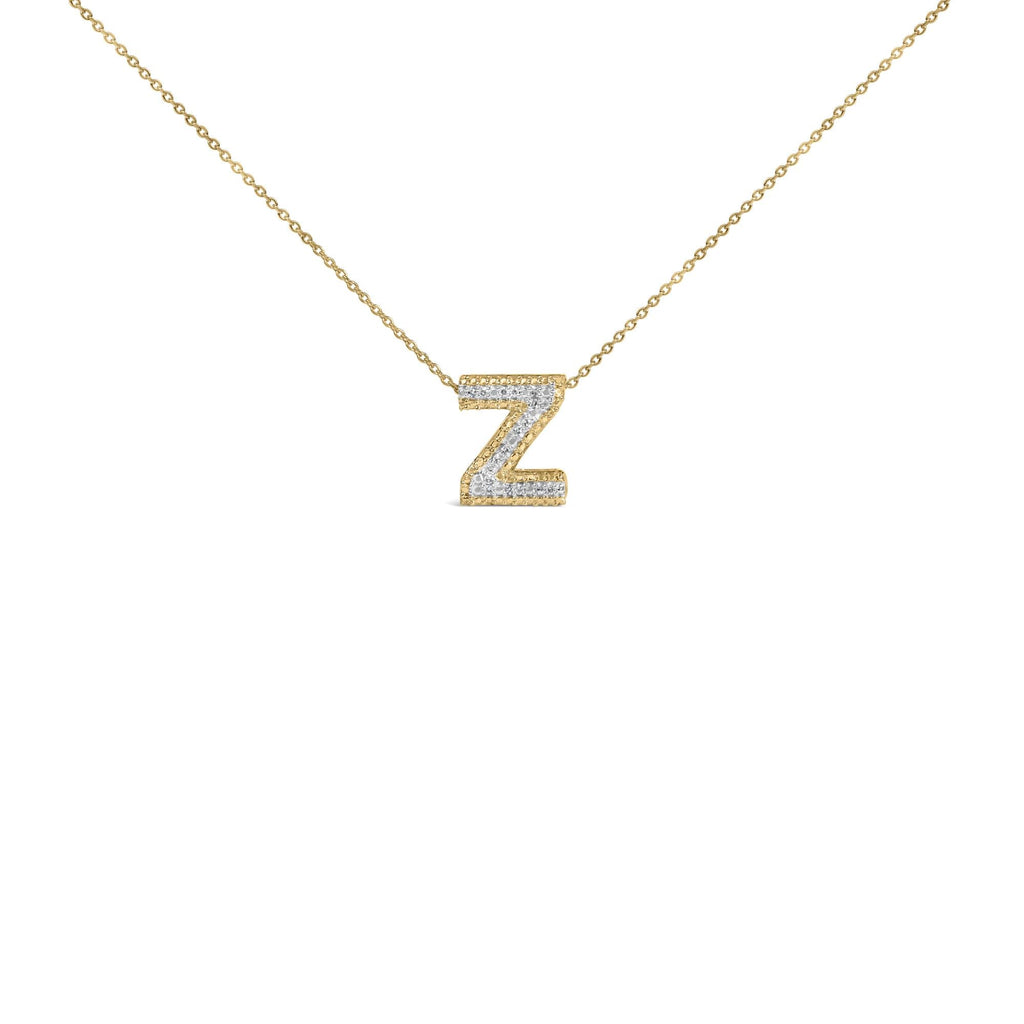 Yellow Gold Vermeil Diamond Accent "A-Z" Initial Bubble Pendant Necklace