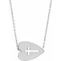 Sterling Silver Sideways Heart with Pierced Cross 18" Necklace