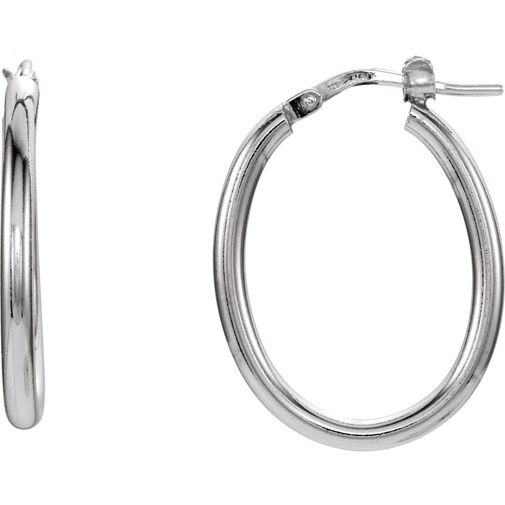 Sterling Silver 34x24 mm Tube Hoop Earrings