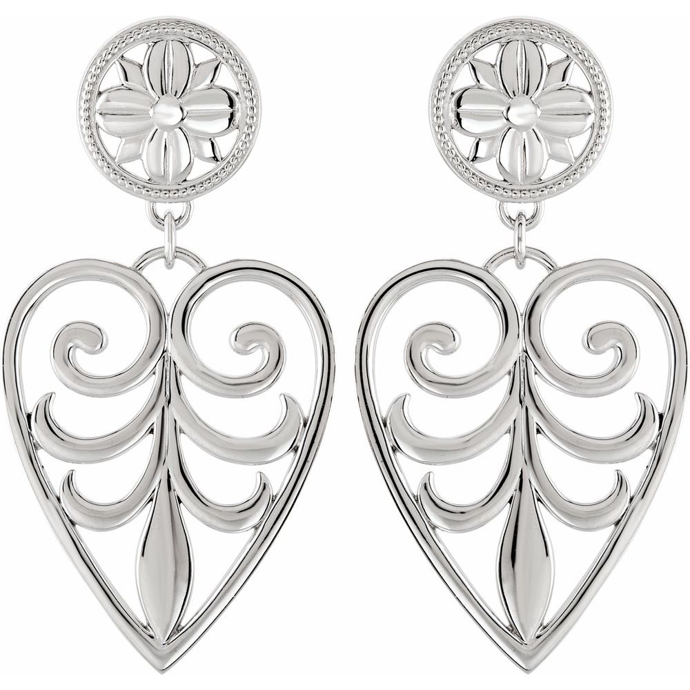 Sterling Silver & 14K White Gold Filigree Heart Earrings