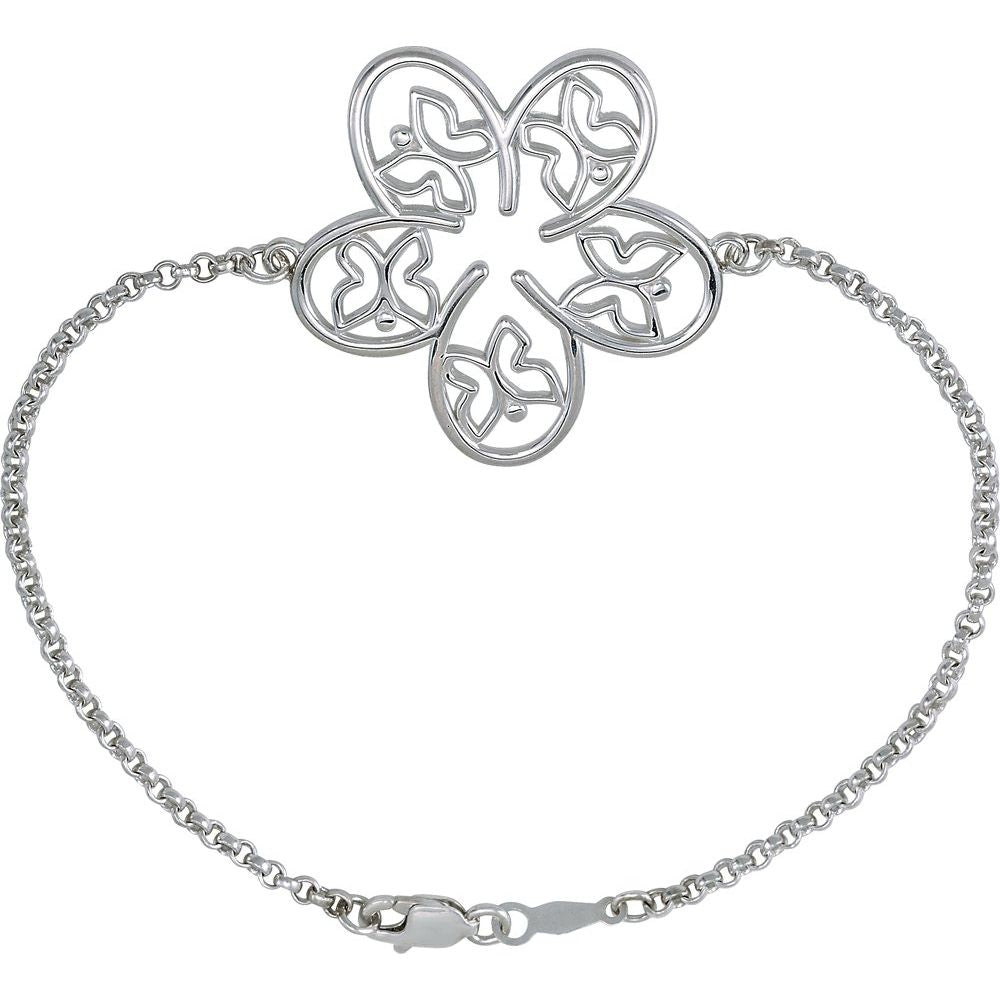 Sterling Silver Flower & Butterfly 7 1/2" Bracelet