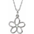 Sterling Silver .03 CT Natural Diamond Flower 18" Necklace