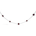 .925 Sterling Silver Checkerboard Cut Red Garnet Bezel Station Necklace - 22" Inches