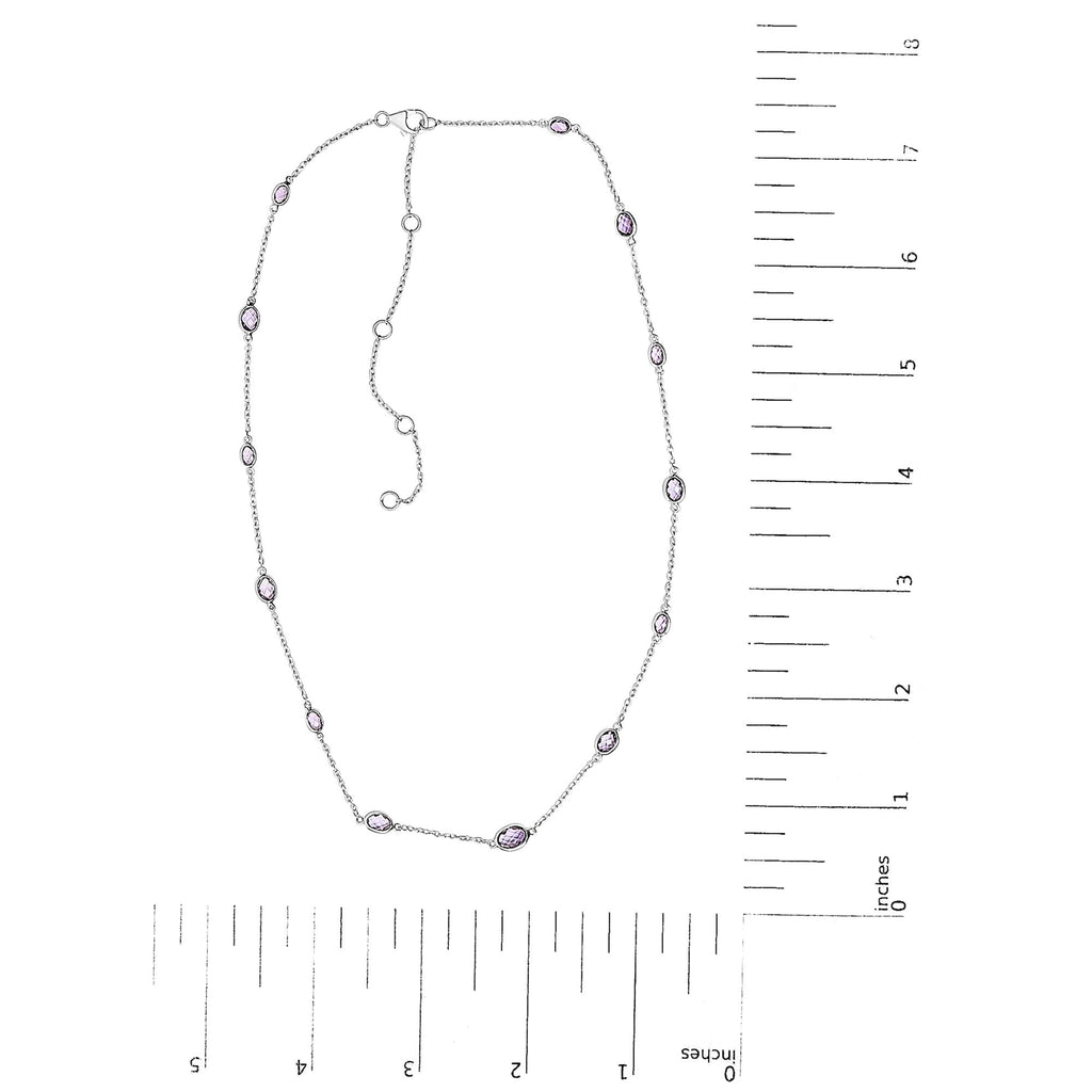 .925 Sterling Silver Checkerboard Cut Purple Amethyst Bezel Station Necklace - 22" Inches