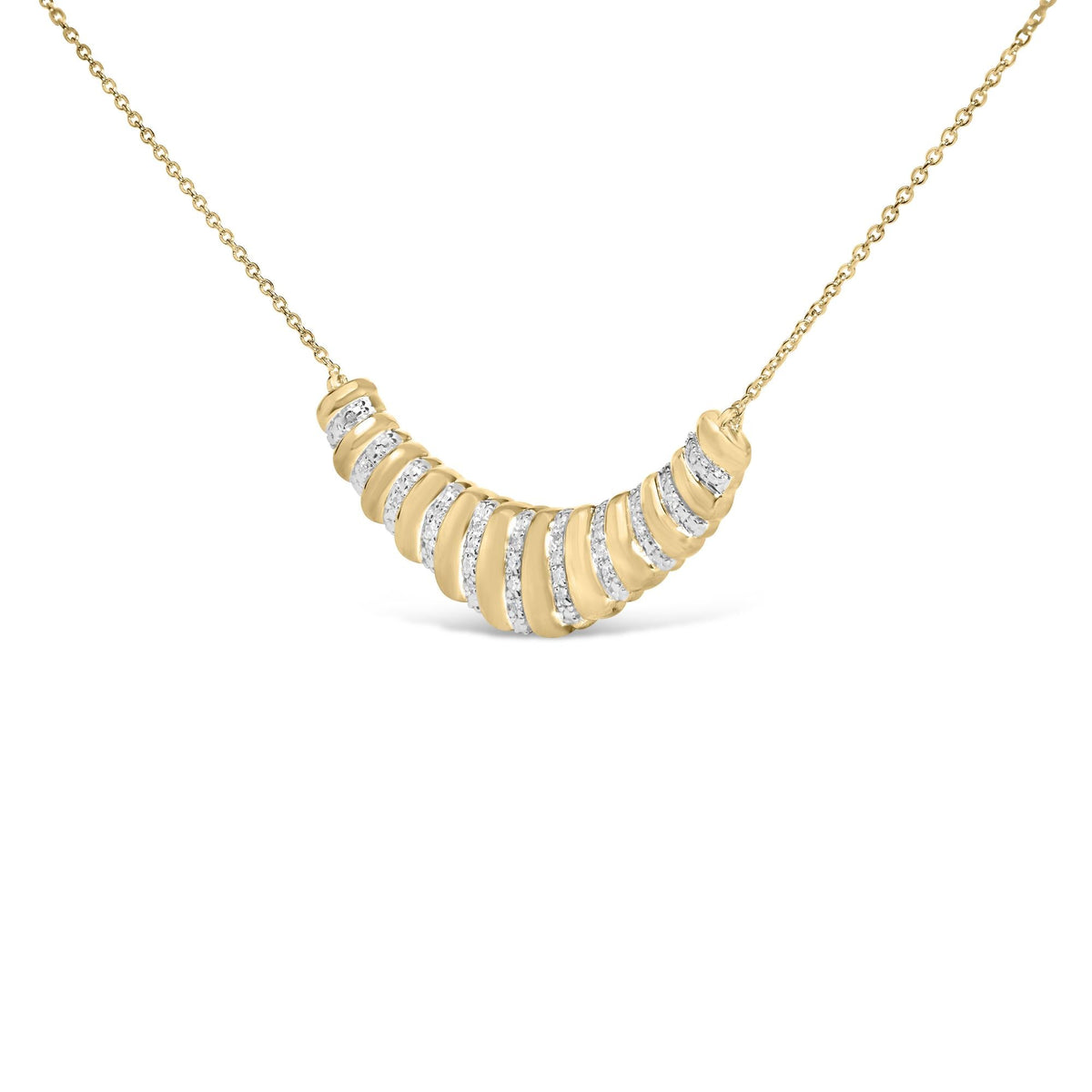 Gold Vermeil 1/10 Cttw Diamond Bold Ribbed Pendant Necklace