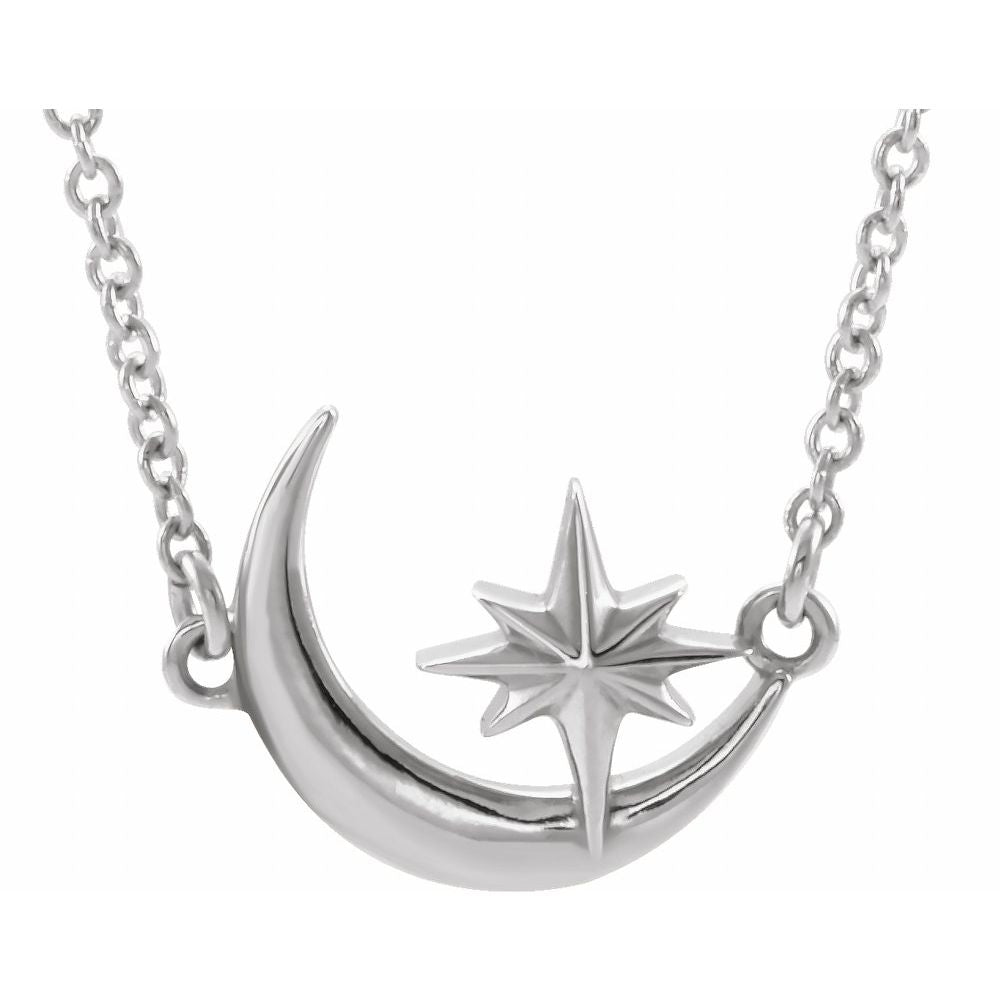 Sterling Silver Crescent Moon & Star 16-18" Necklace