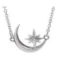 Sterling Silver Crescent Moon & Star 16-18" Necklace