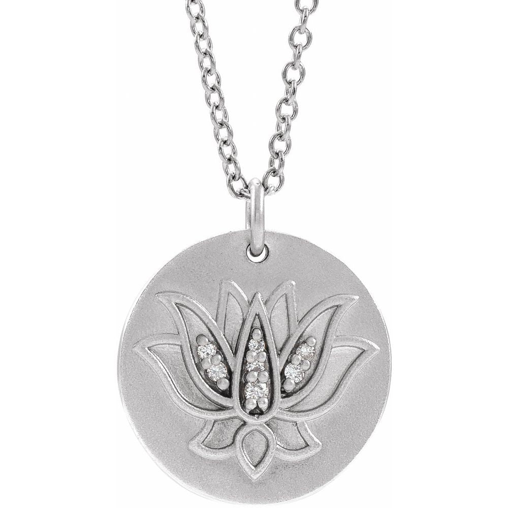 Sterling Silver .025 CTW Natural Diamond Lotus 16-18" Necklace