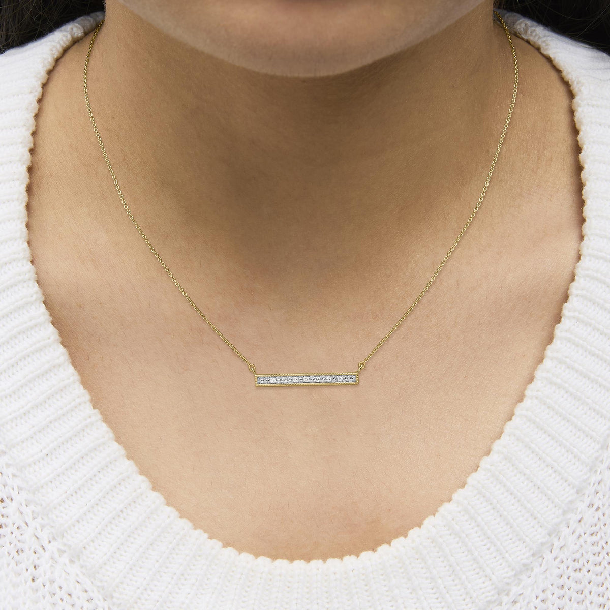 Yellow Gold Vermeil Diamond Accent Bar Pendant Necklace
