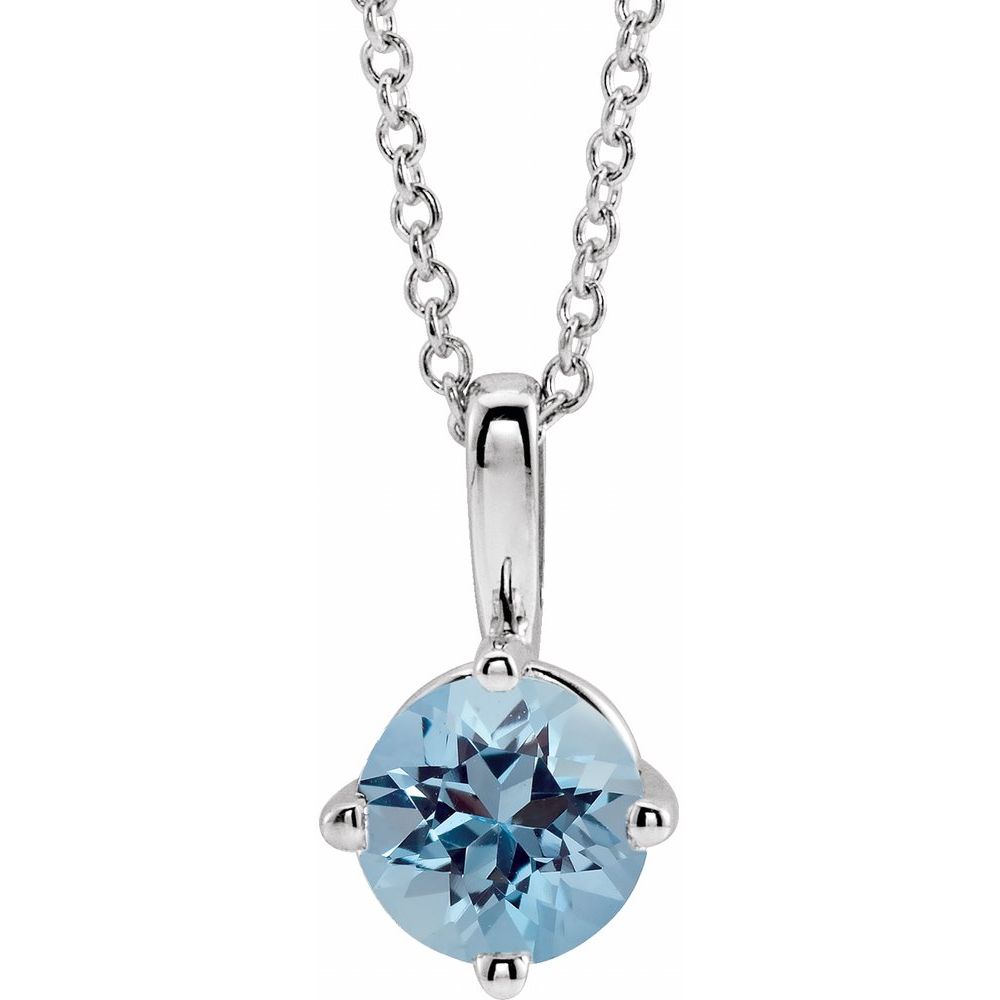 Sterling Silver 4 mm Natural Aquamarine Solitaire 16-18" Necklace
