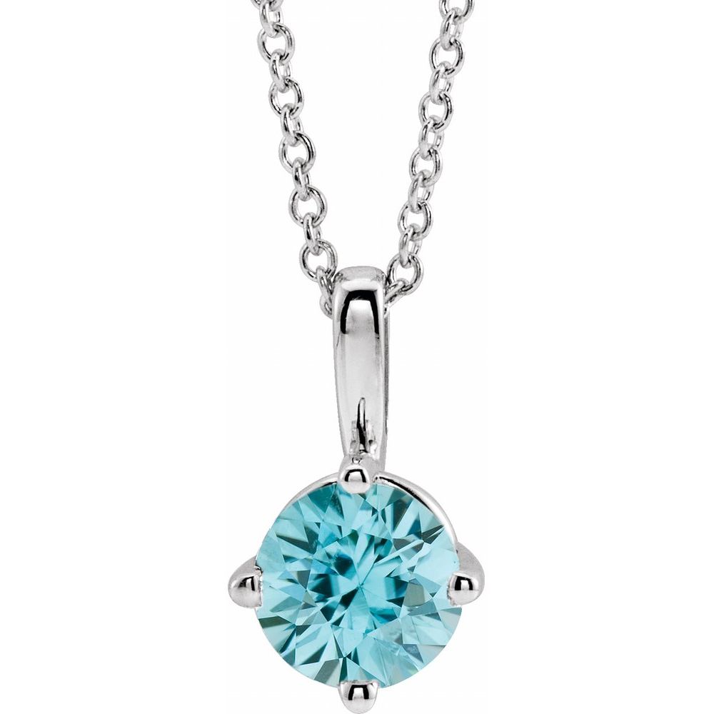 Sterling Silver 4 mm Natural Aquamarine Solitaire 16-18" Necklace