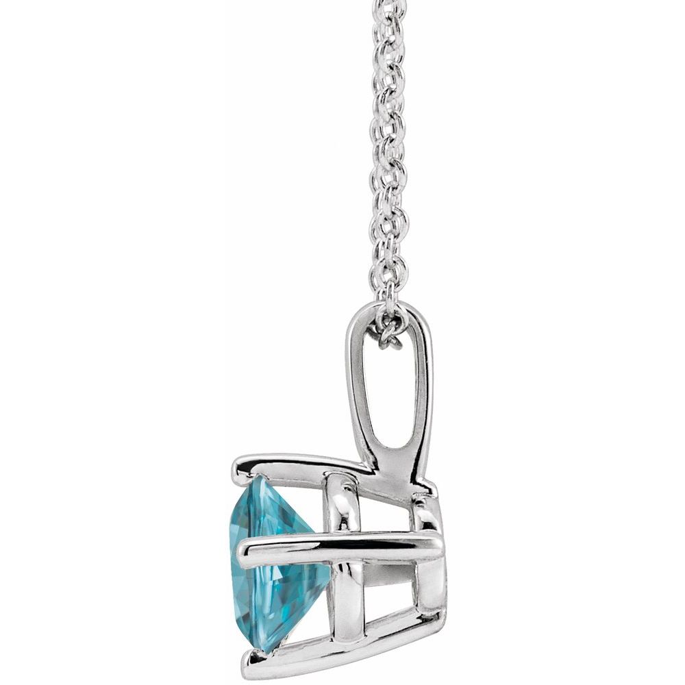 Sterling Silver 4 mm Natural Aquamarine Solitaire 16-18" Necklace