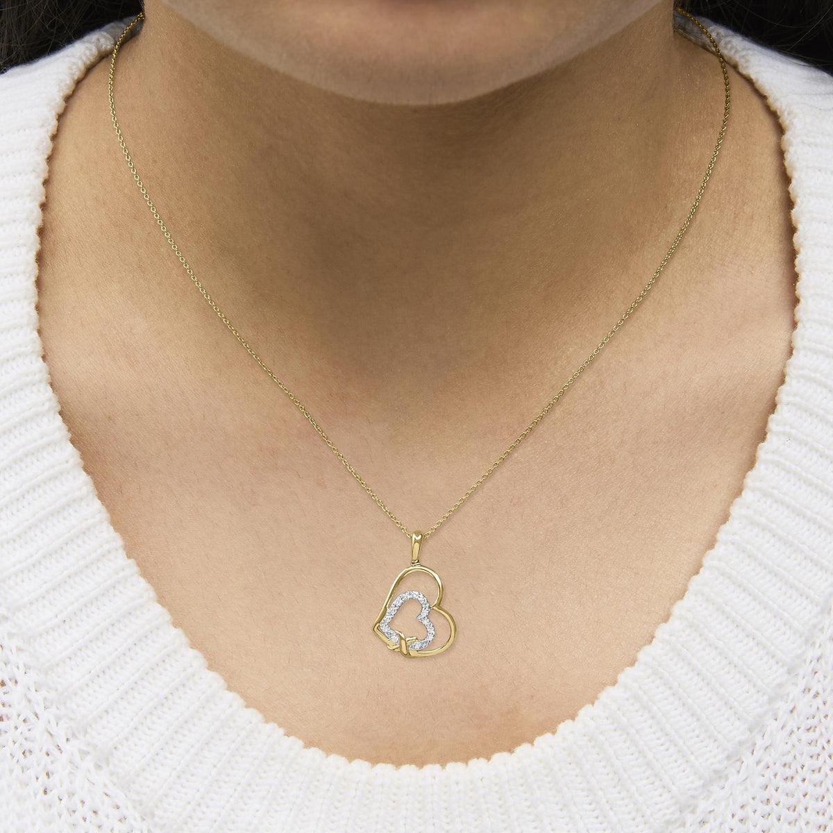 Gold Vermeil Diamond Accent Double Heart Pendant Necklace