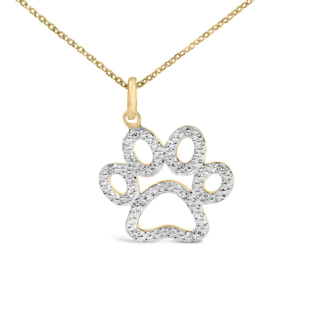 Gold Vermeil Diamond Accent Pet Paw Pendant Necklace