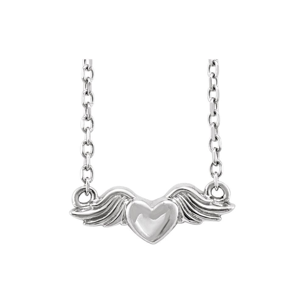 Sterling Silver Heart with Angel Wings 18" Necklace