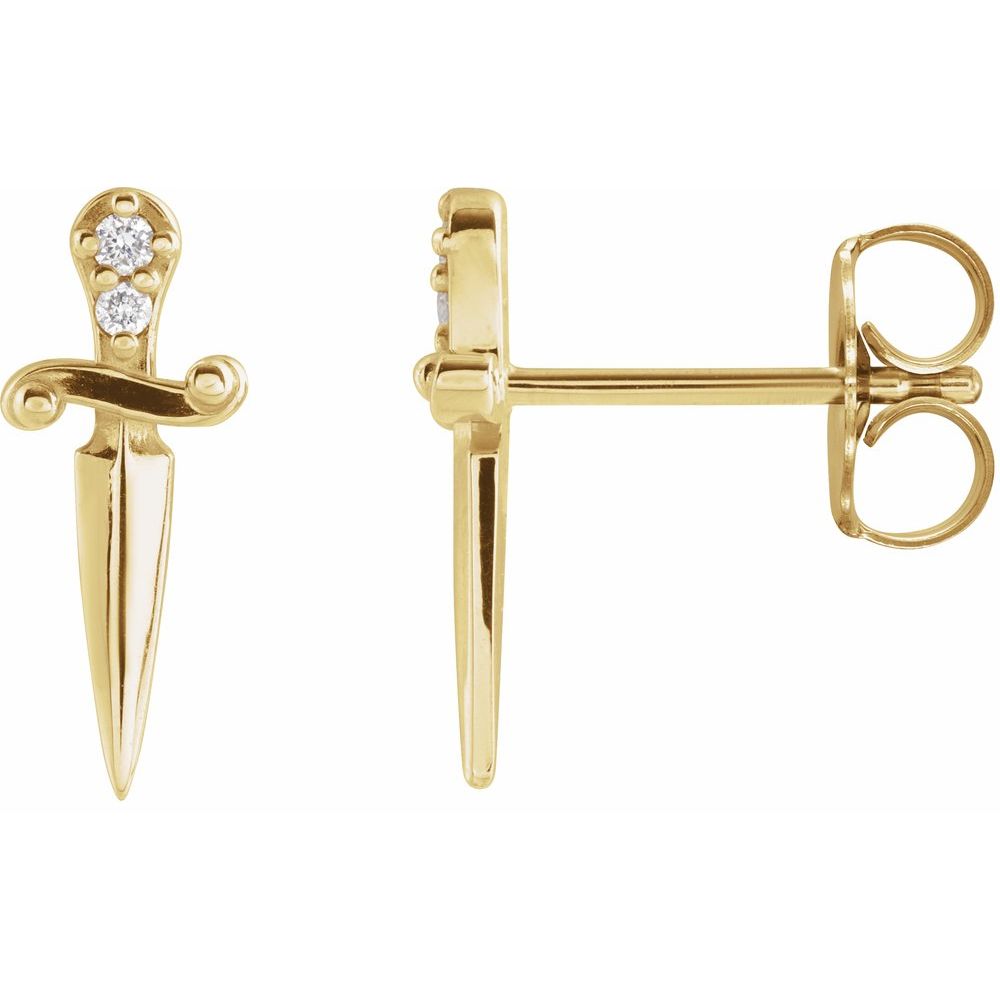14K Yellow Gold .025 CTW Natural Diamond Dagger Earrings