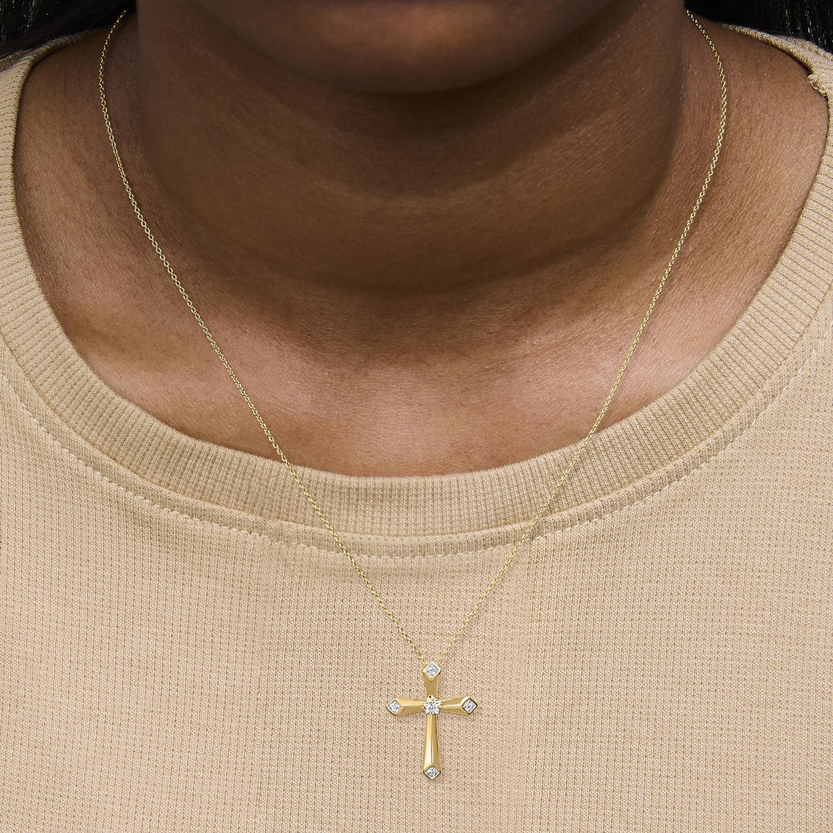 Gold Vermeil Diamond Accent Cross Pendant Necklace