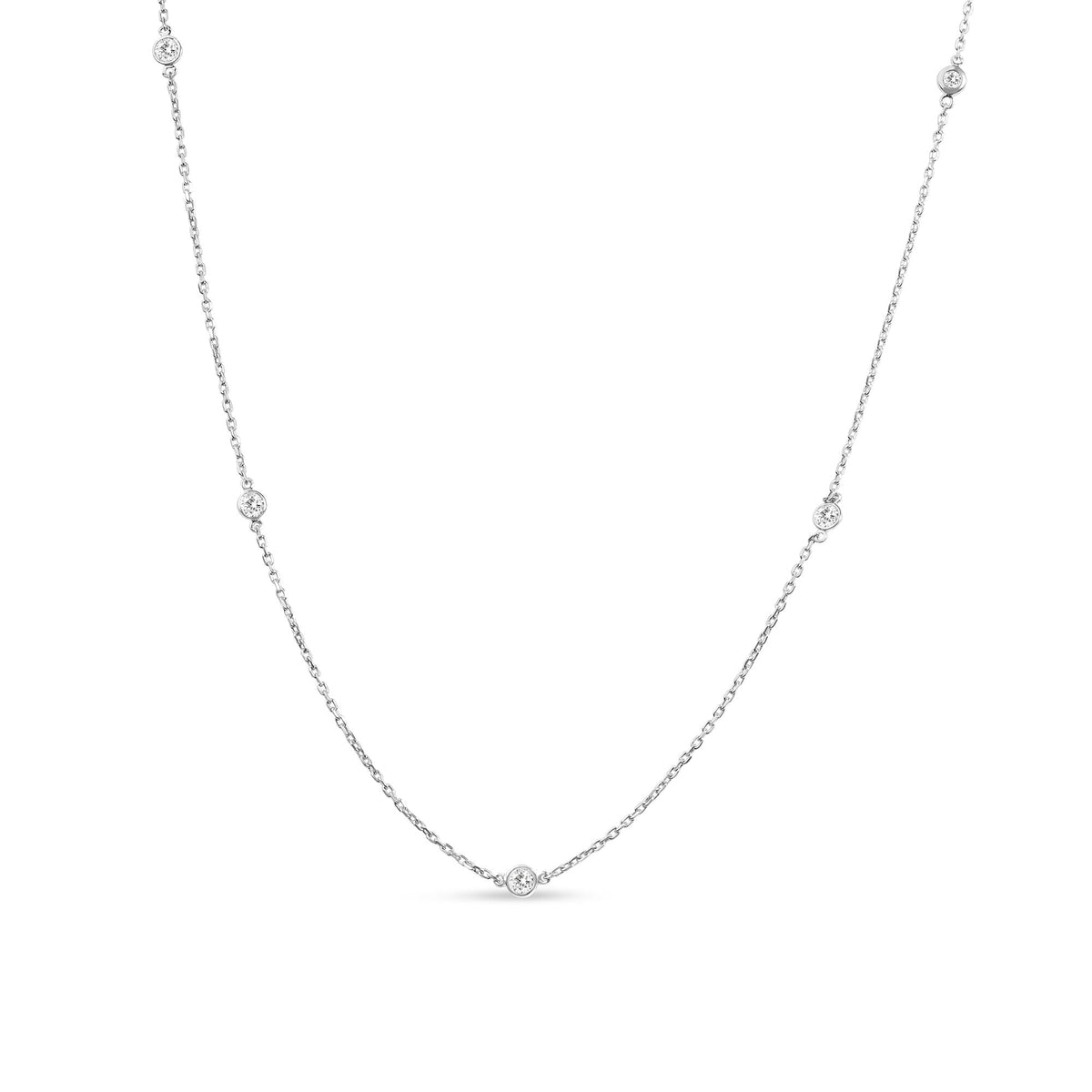 .925 Sterling Silver 1/2 Cttw Bezel Set Lab Grown Diamond 5 Station Necklace  - 18"